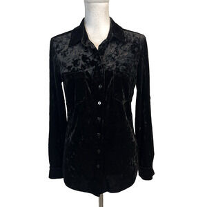 Liverpool Blouse Shirt Women's sz S Black Crushed Velvet Stretch Western Peasant